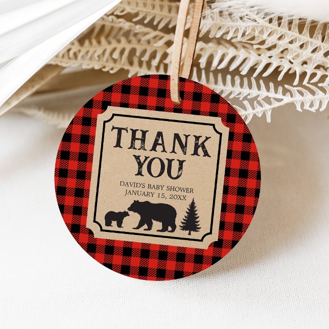 Lumberjack Bear Baby Shower  Favour Tags (Bear Plaid Baby Shower Favor Tags)