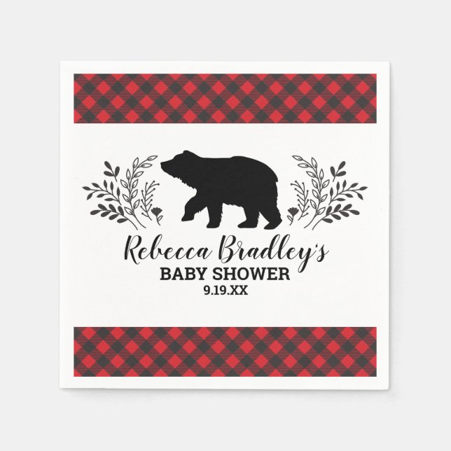 Lumberjack Bear Baby Shower Napkin (Front)