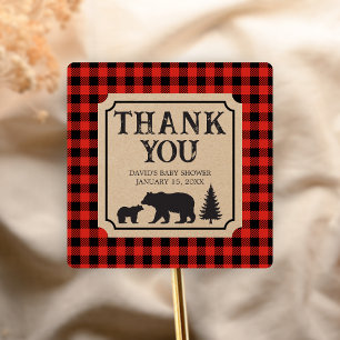 Lumberjack Bear Baby Shower Square Sticker