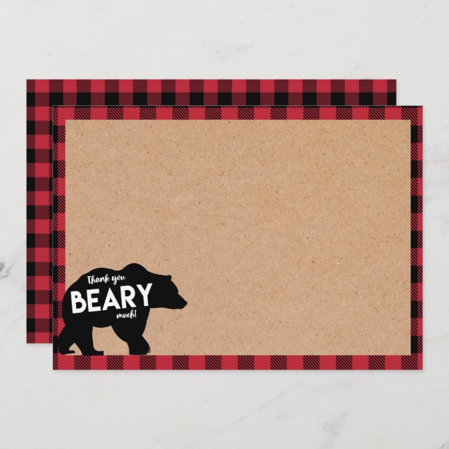 lumberjack bear baby shower thank you card (Front/Back)