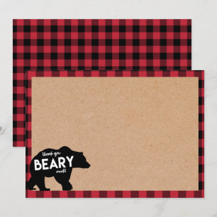 lumberjack bear baby shower thank you card