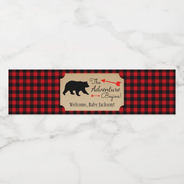 Lumberjack Bear Baby Shower Water Bottle Labels (Single Label)