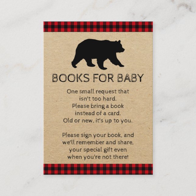 Lumberjack Bear Bring A Book Baby Shower Cards (Front)