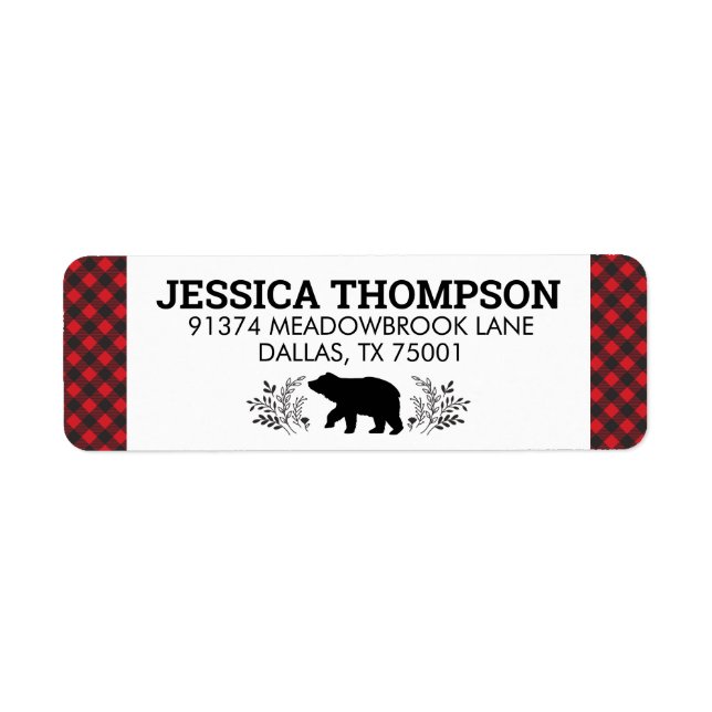 Lumberjack Bear Buffalo Plaid Address Label Return Address Label (Front)