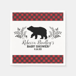 Lumberjack Bear Buffalo Plaid Boy Baby Shower Napkin