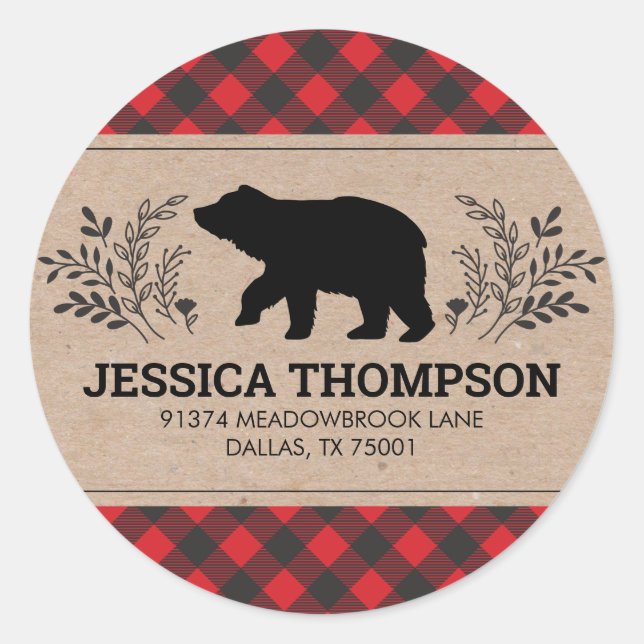Lumberjack Bear Circle Return Address Sticker (Front)