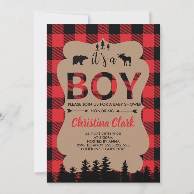 Lumberjack Bear Flannel Boy Baby Shower Invitation (Front)