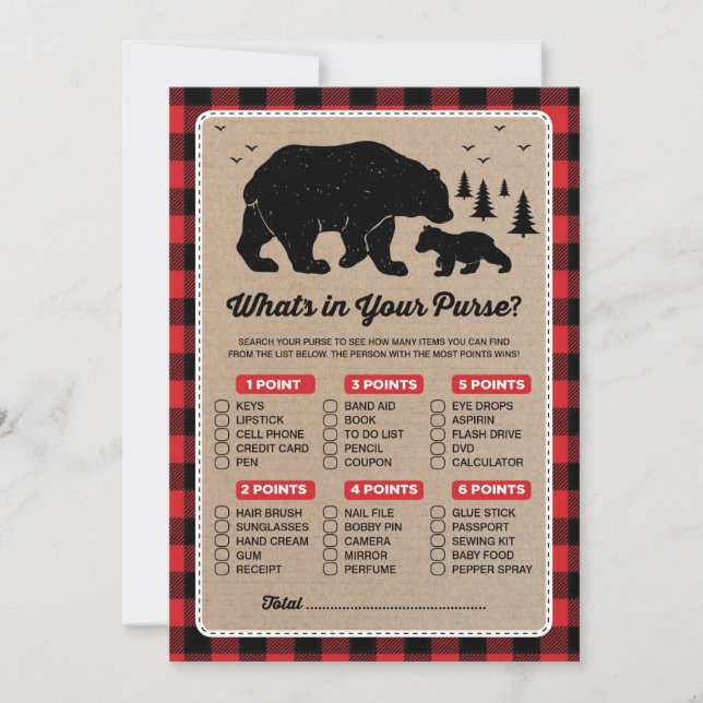 Lumberjack Bear What's in Your Purse Game Card (Front)