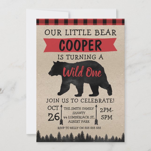 Lumberjack Bear Wild Birthday Party Invitation (Front)