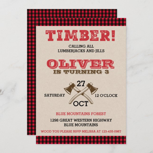 Lumberjack Birthday Invitation (Front/Back)