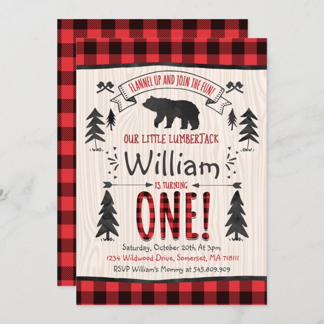 Lumberjack Birthday Invitation Lumberjack Party (Front/Back)