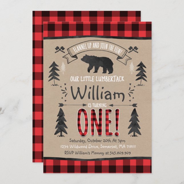 Lumberjack Birthday Invitation Lumberjack Party (Front/Back)