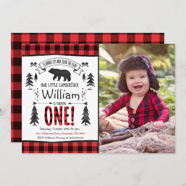 Lumberjack Birthday Invitation Lumberjack Party (Front/Back)