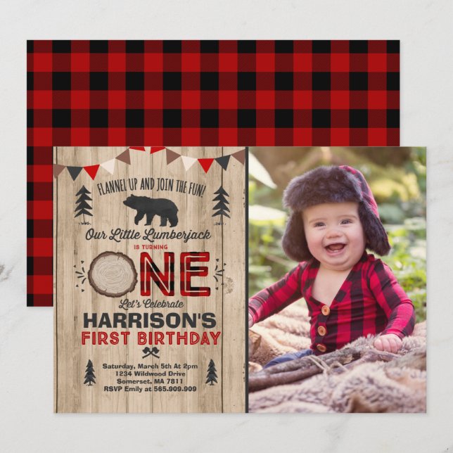 Lumberjack Birthday Invitation Lumberjack Party (Front/Back)
