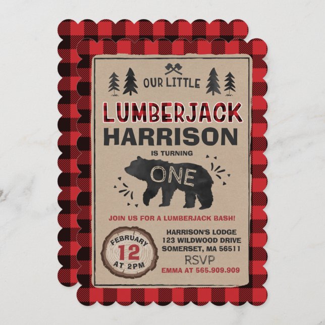 Lumberjack Birthday Invitation Lumberjack Party (Front/Back)