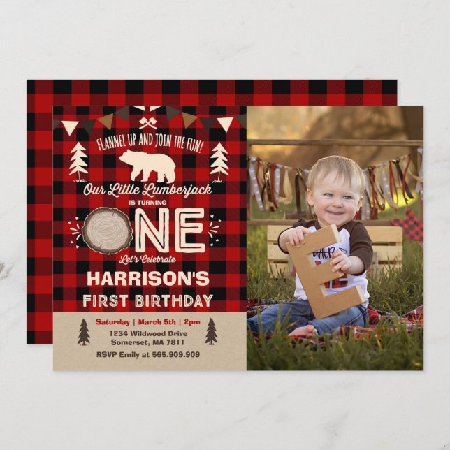 Lumberjack Birthday Invitation Lumberjack Party (Front/Back)