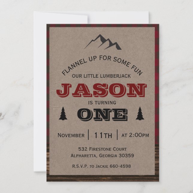 Lumberjack Birthday Invitation Mountain (Front)