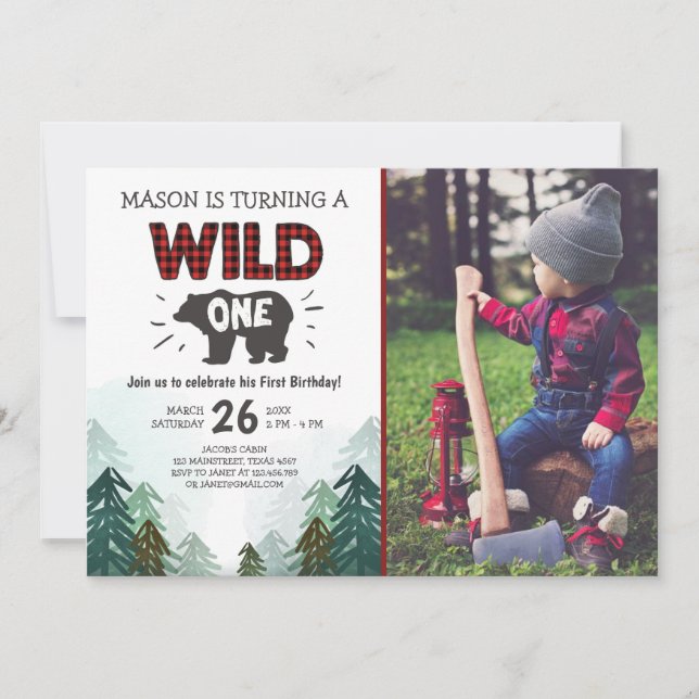 Lumberjack Birthday Invitation Wild One Forest (Front)
