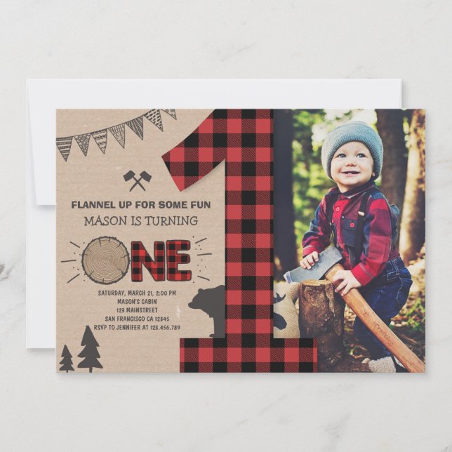 Lumberjack Birthday Invitation Woodland Birthday (Front)