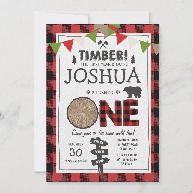 Lumberjack Birthday Invitation Woodland Birthday (Front)