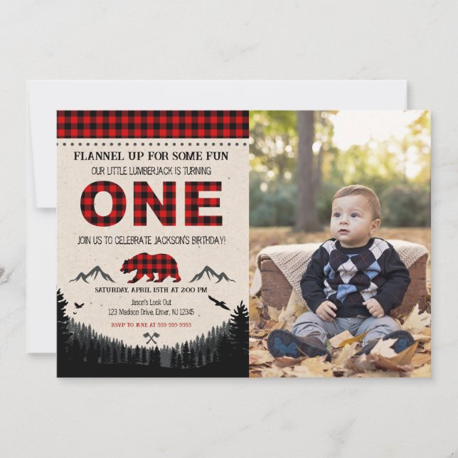 Lumberjack Birthday Invitation Woodland Birthday (Front)