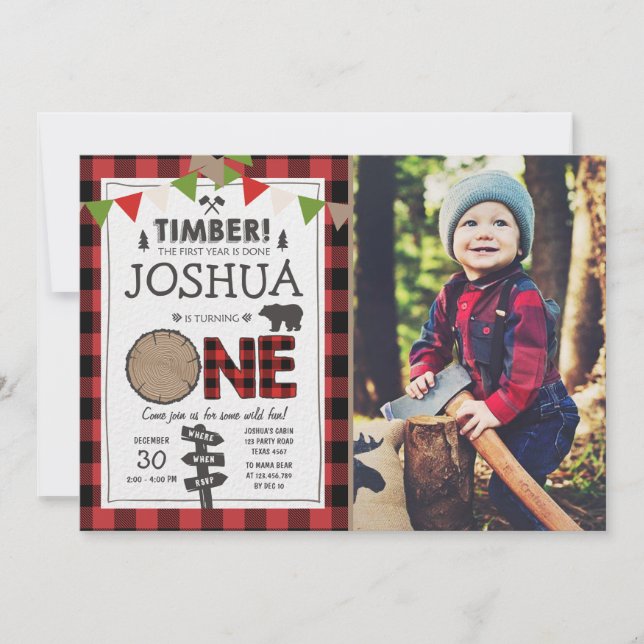 Lumberjack Birthday Invitation Woodland Birthday (Front)