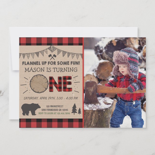Lumberjack Birthday Invitation Woodland Birthday (Front)