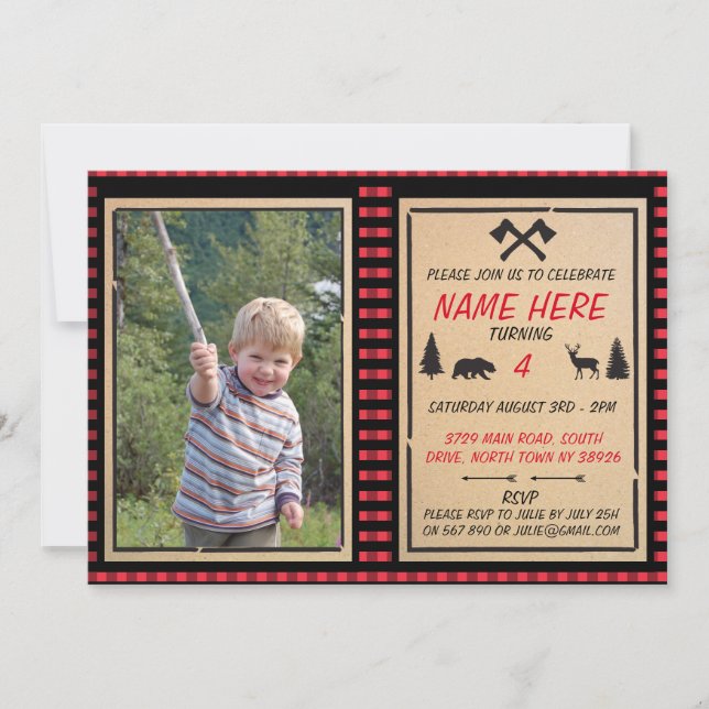 Lumberjack Birthday Invite Boys Check Invitations (Front)