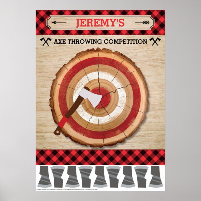 Lumberjack Birthday Party Game | Pin The Tail Game Poster (Front)