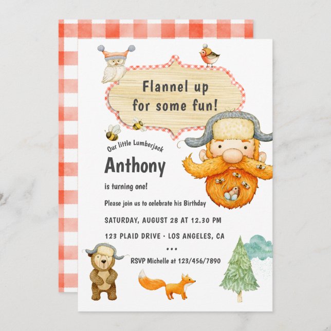 Lumberjack Birthday Party Invitation (Front/Back)