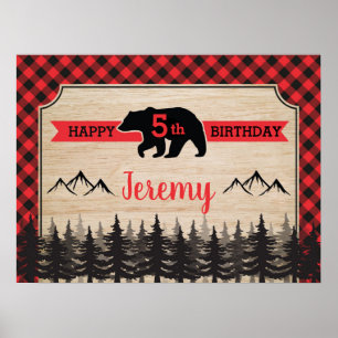 Lumberjack Birthday Party Photo Backdrop Poster