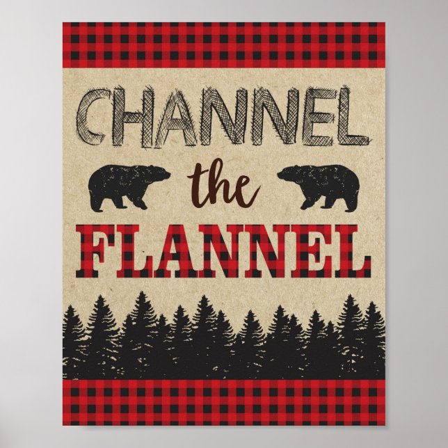 Lumberjack Birthday Party Sign Channel the Flannel (Front)