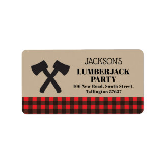 Lumberjack Birthday Red Plaid Party Address Labels