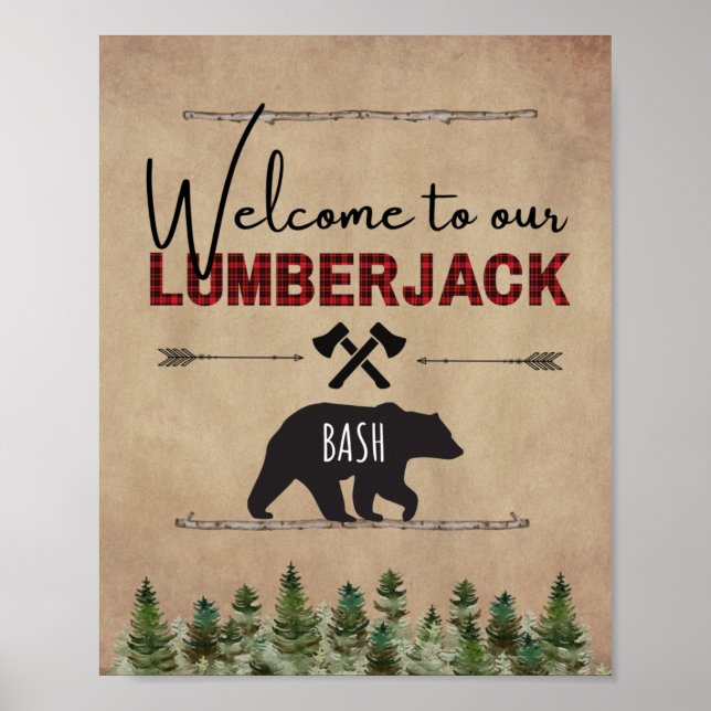 Lumberjack Birthday Welcome Sign (Front)