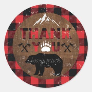 Lumberjack Birthday Wood Thank you Classic Round Sticker