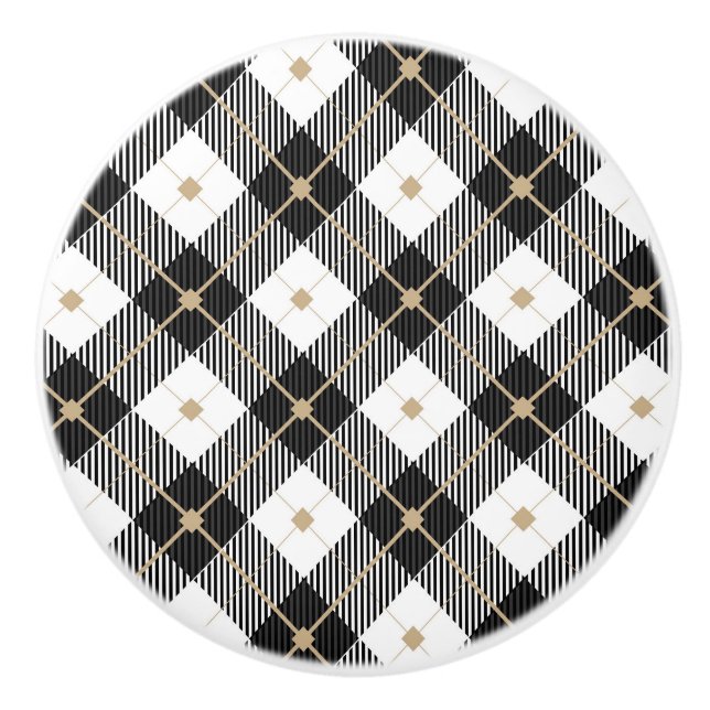 Lumberjack Black  White Plaid Pattern Ceramic Knob (Front)