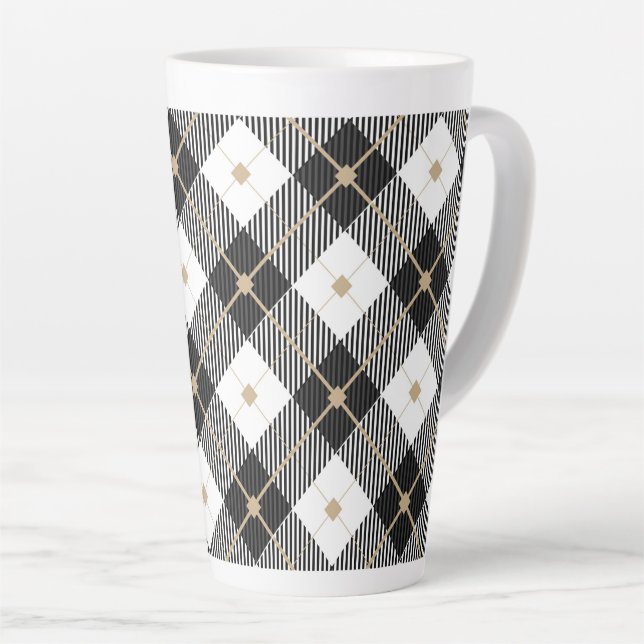 Lumberjack Black White Plaid Pattern Latte Mug (Right Angle)