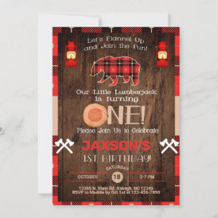 Lumberjack boy 1st birthday invitation. invitation
