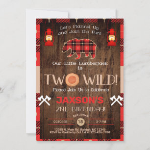 Lumberjack boy 2nd birthday invitation. invitation