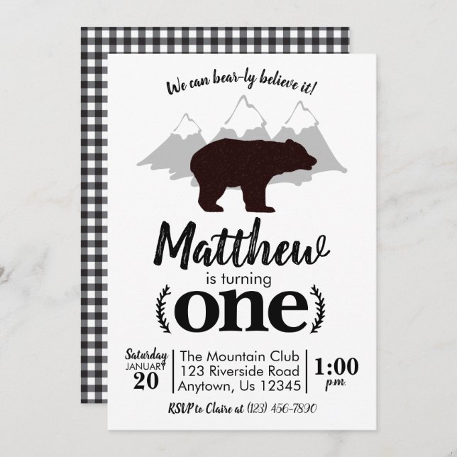 Lumberjack Boy Bear First Birthday Invitation (Front/Back)