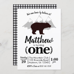 Lumberjack Boy Bear First Birthday Invitation