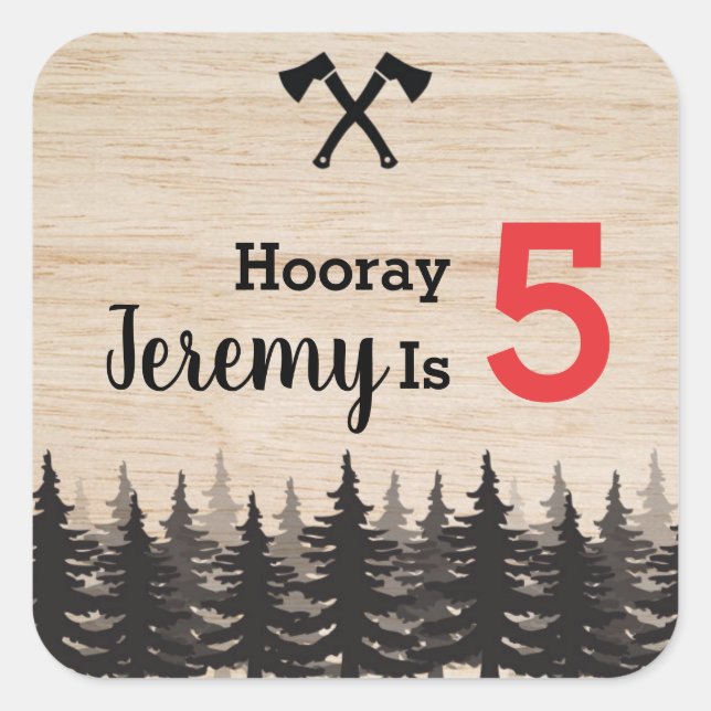 Lumberjack Boy Birthday Party Favour Sticker (Front)