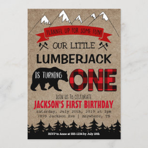 Lumberjack Boys First Birthday Invitation