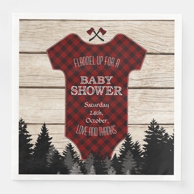 Lumberjack Buffalo Baby Suit Wood Baby Shower Napkin (Front)