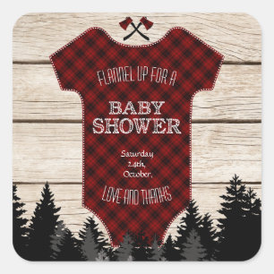 Lumberjack Buffalo Baby Suit Wood Baby Shower Square Sticker