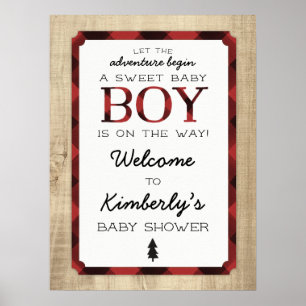 Lumberjack Buffalo Plaid Baby Shower Welcome  Poster