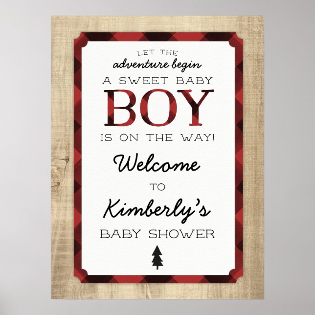 Lumberjack Buffalo Plaid Baby Shower Welcome  Poster (Front)