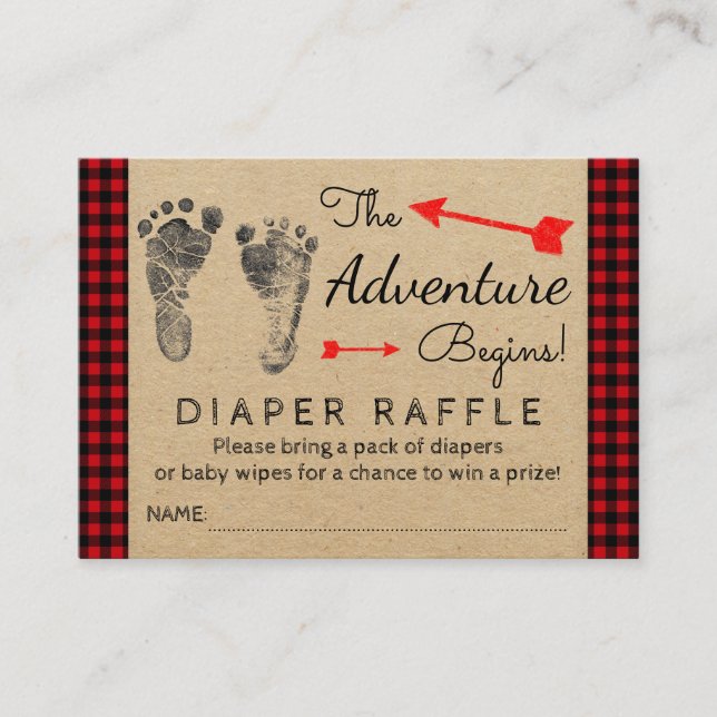 Lumberjack Buffalo Plaid Boys Diaper Raffle Ticket Enclosure Card (Front)