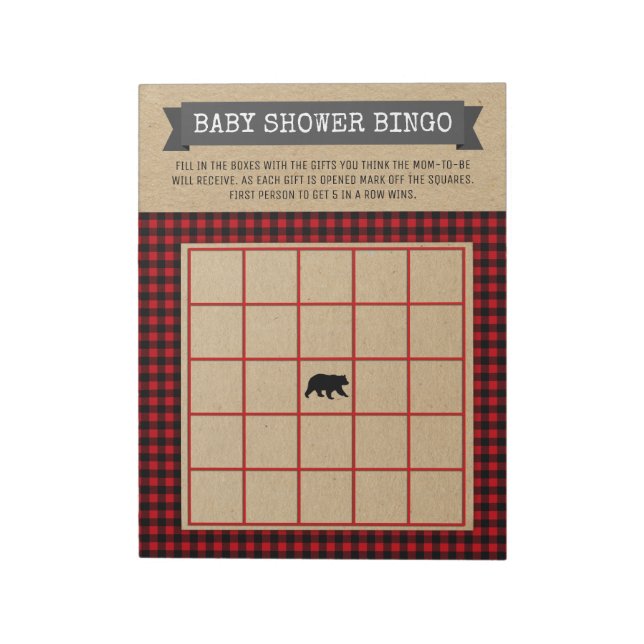 Lumberjack Buffalo Plaid Woodland Baby Bingo Game Notepad (Rotated)