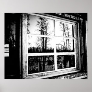 Lumberjack Cabin Window // B W Grainy Poster
